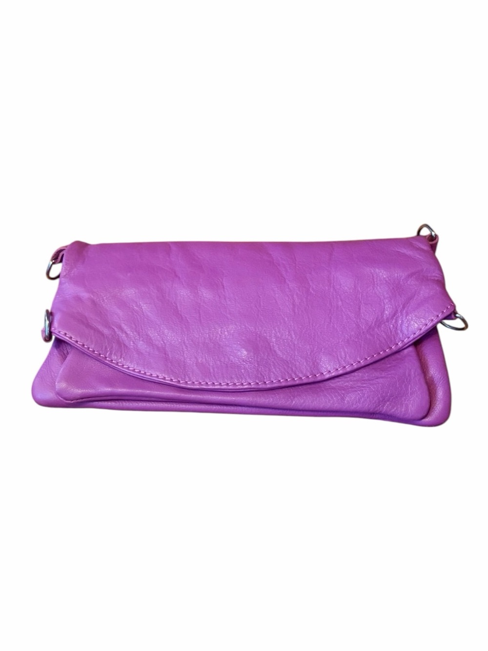 Vintage Italian Made Dark Pink Leather Clutch w/ Removable Strap